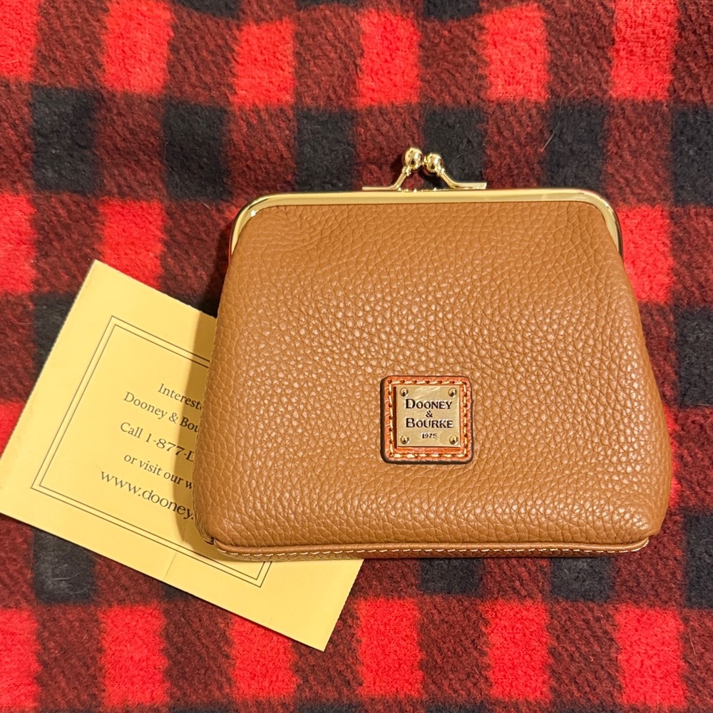 Dooney & Bourke Brown Pebbled Leather Kiss-Lock Coin Purse